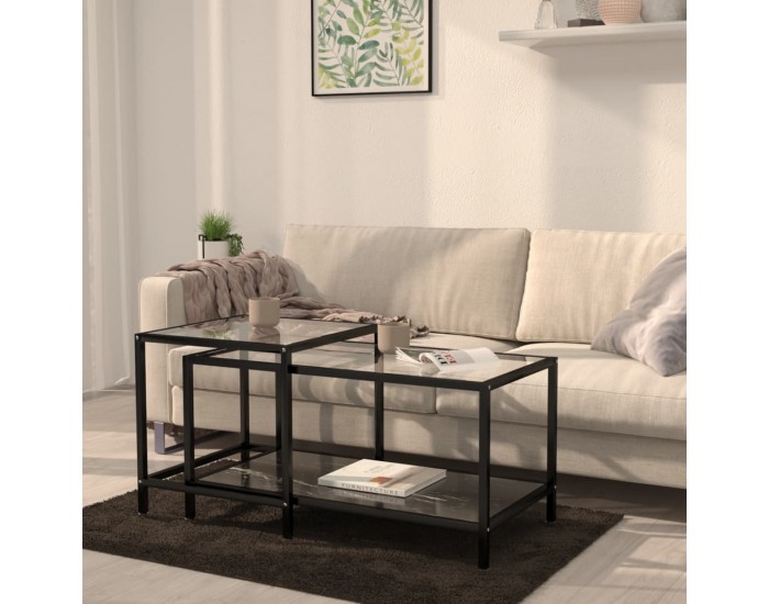 Sonata H Масички за чай, 2 бр, закалено стъкло, черни