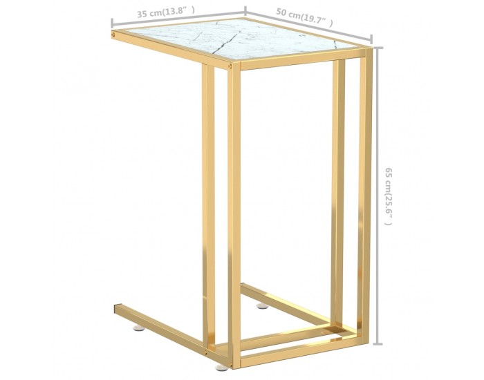 Sonata H Странична маса за компютър, бял мрамор, 50x35x65 см, стъкло