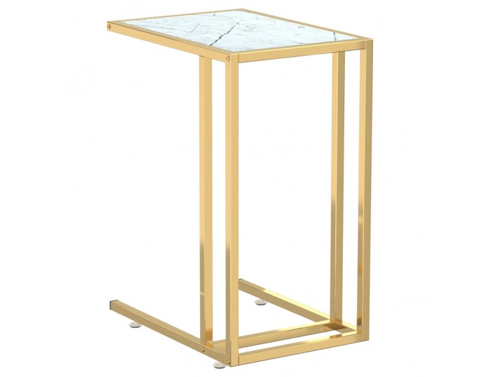 Sonata H Странична маса за компютър, бял мрамор, 50x35x65 см, стъкло