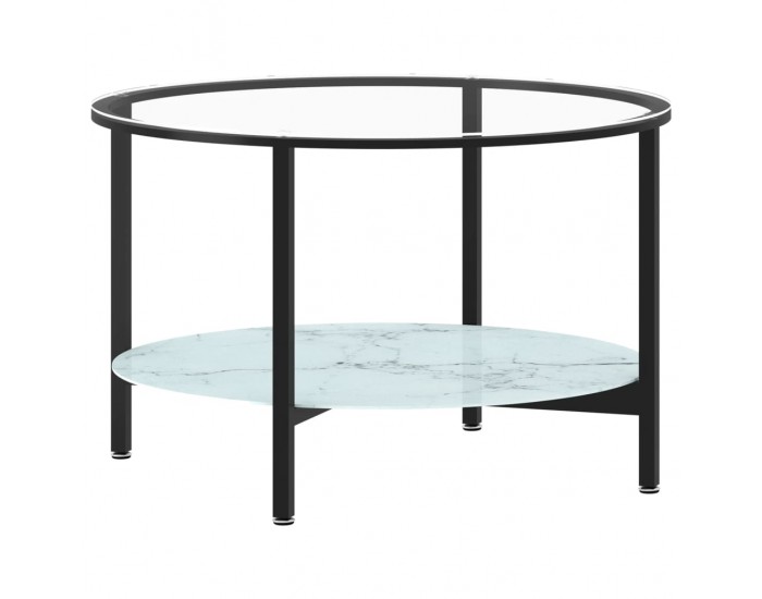 Sonata H Маса за чай, черно и бял мрамор, 70 cм, закалено стъкло