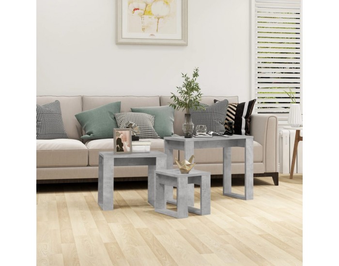 Sonata H Стифиращи маси, 3 бр, бетонно сиви, инженерно дърво