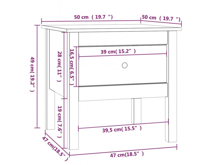 Sonata H Странична масичка, черна, 50x50x49 см, борово дърво масив
