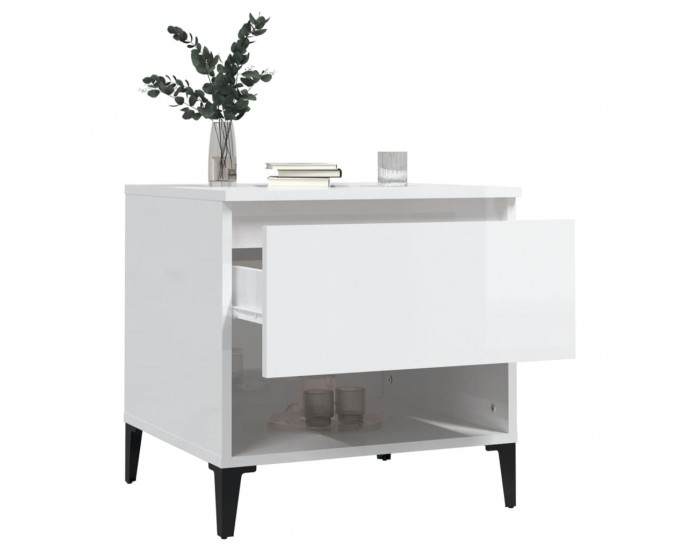 Sonata H Странични маси, 2 бр, бял гланц, 50x46x50 см, инженерно дърво