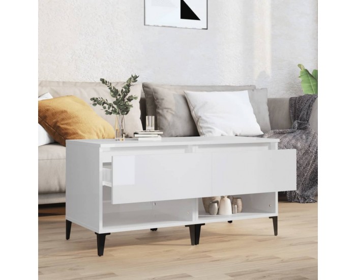 Sonata H Странични маси, 2 бр, бял гланц, 50x46x50 см, инженерно дърво