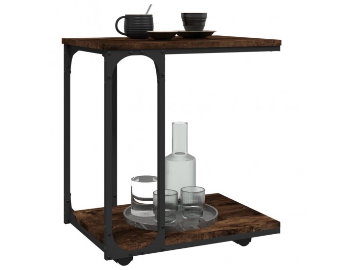 Sonata H Странична маса с колела опушен дъб 50x35x55,5см инженерно дърво