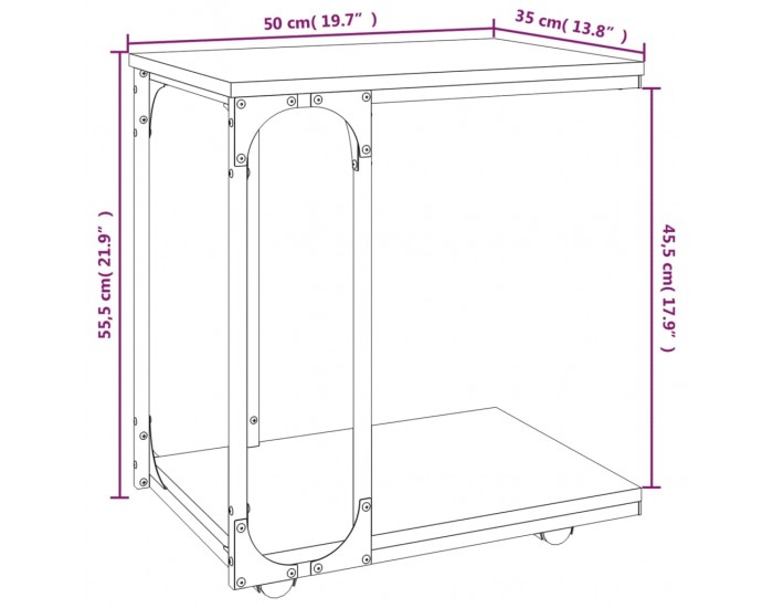 Sonata H Странична маса с колела опушен дъб 50x35x55,5см инженерно дърво