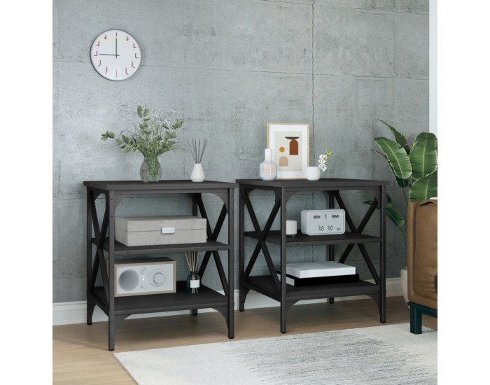 Sonata H Странични маси, 2 бр, черни, 40x42x50 см, инженерно дърво