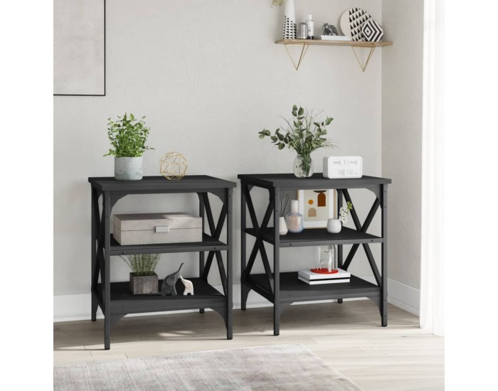 Sonata H Странични маси, 2 бр, черни, 40x42x50 см, инженерно дърво