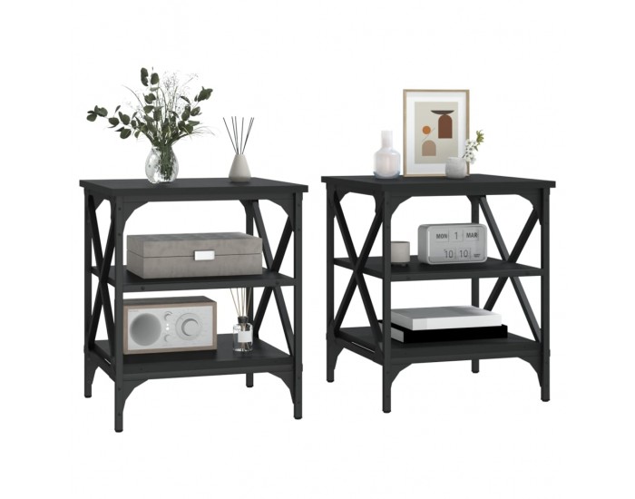 Sonata H Странични маси, 2 бр, черни, 40x42x50 см, инженерно дърво