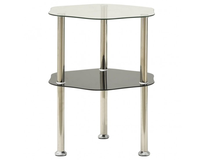 Sonata H Странична маса с 2 рафта прозрачно и черно 38x38x50 см стъкло