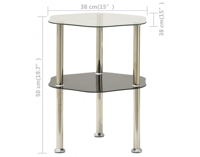 Sonata H Странична маса с 2 рафта прозрачно и черно 38x38x50 см стъкло