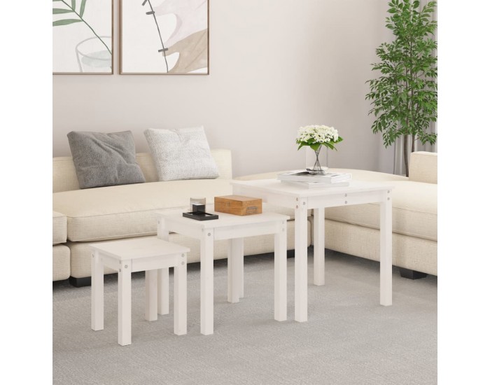 Sonata H Стифиращи маси, 3 бр, бели, бор масив