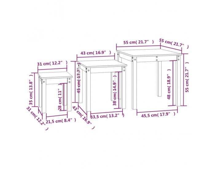 Sonata H Стифиращи маси, 3 бр, бели, бор масив