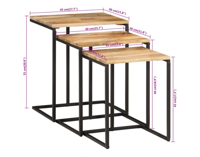 Sonata H Стифиращи маси, 3 бр, акация масив