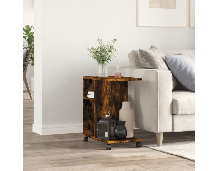 Sonata H Странична маса с колела опушен дъб 50x30x55 см инженерно дърво