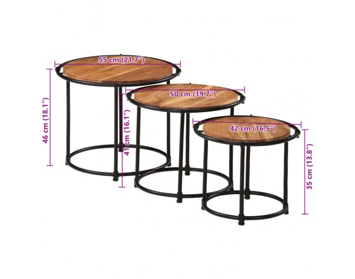 Sonata H Стифиращи маси, 3 бр, акация масив