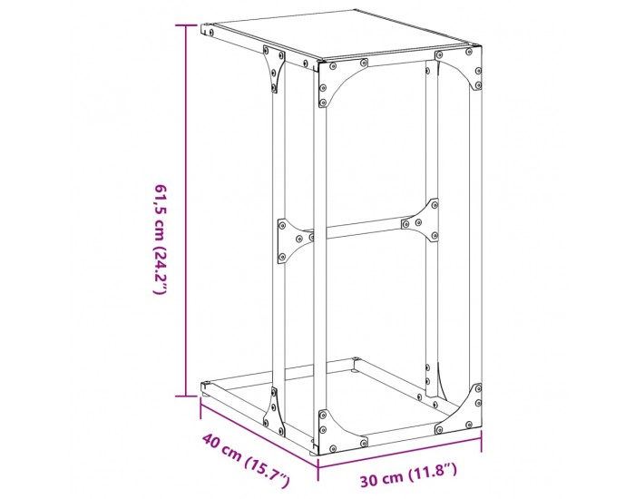 Sonata H Помощна маса с прозрачно стъкло 40x30x61,5 см стомана
