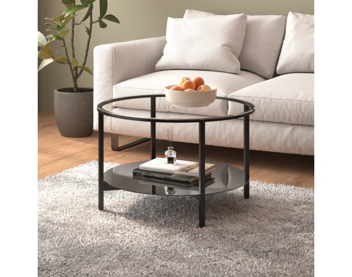 Sonata H Маса за чай, черно и прозрачно, 70 cм, закалено стъкло