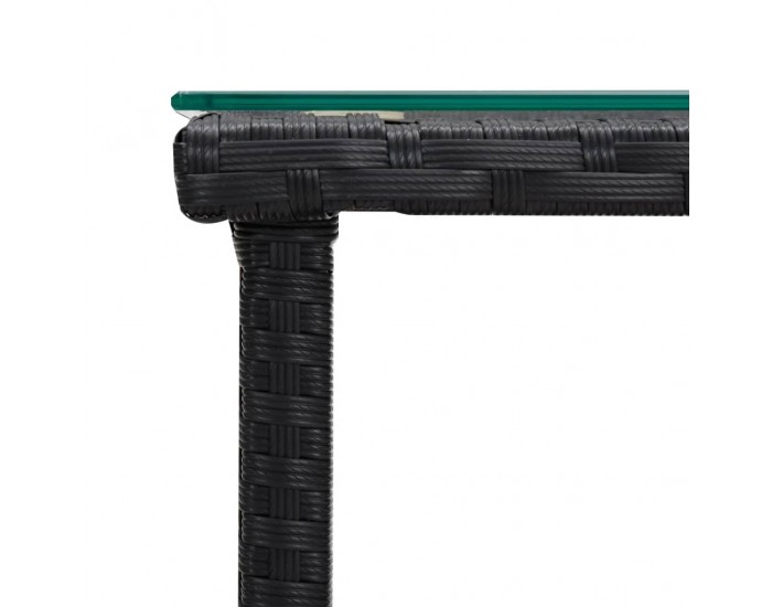 Sonata H Странична масичка черна 45x45x45 см полиратан и закалено стъкло