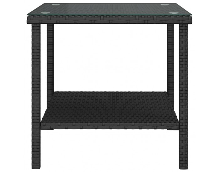 Sonata H Странична масичка черна 45x45x45 см полиратан и закалено стъкло