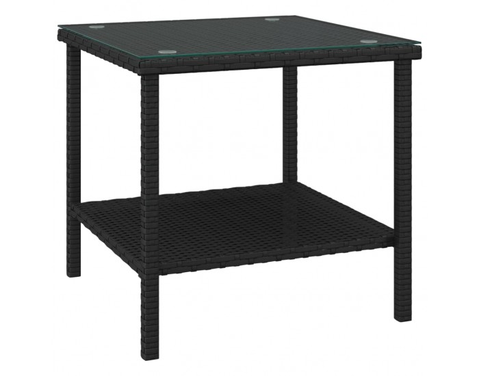 Sonata H Странична масичка черна 45x45x45 см полиратан и закалено стъкло