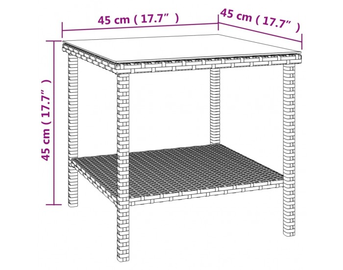 Sonata H Странична масичка черна 45x45x45 см полиратан и закалено стъкло