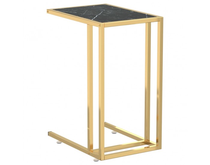 Sonata H Странична маса за компютър, черен мрамор, 50x35x65 см, стъкло