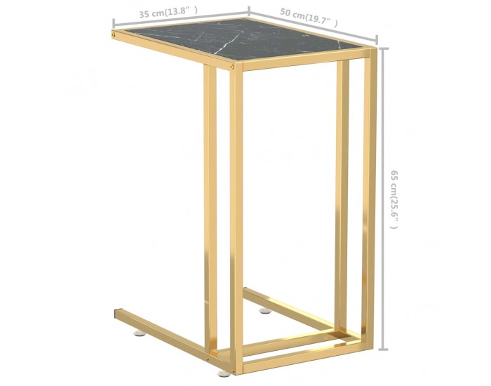 Sonata H Странична маса за компютър, черен мрамор, 50x35x65 см, стъкло