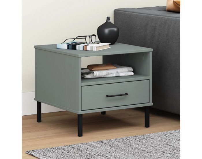 Sonata H Нощна масичка с метални крака сив бор масив OSLO