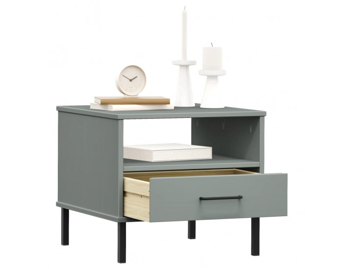 Sonata H Нощна масичка с метални крака сив бор масив OSLO