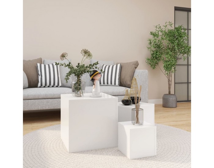 Sonata H Странични маси, 3 бр, бели, инженерно дърво