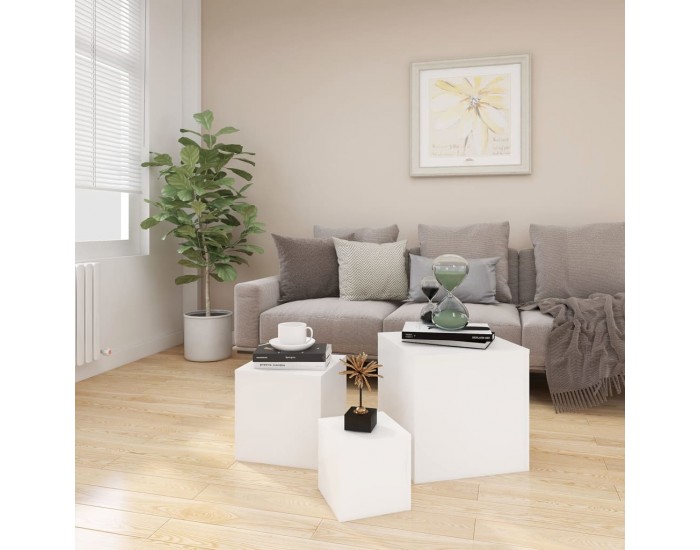 Sonata H Странични маси, 3 бр, бели, инженерно дърво