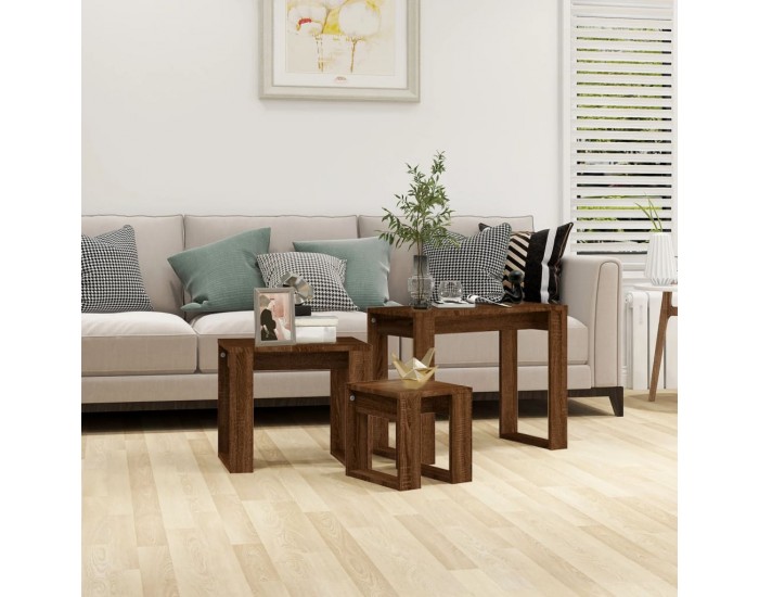 Sonata H Стифиращи маси, 3 бр, кафяв дъб, инженерно дърво