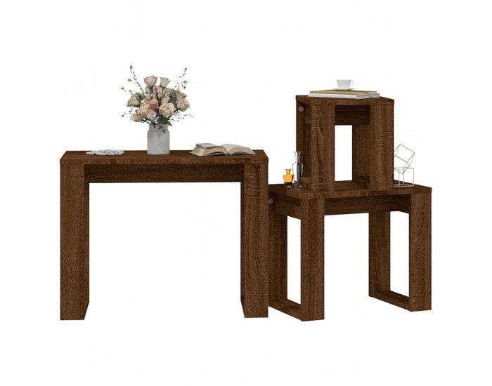 Sonata H Стифиращи маси, 3 бр, кафяв дъб, инженерно дърво
