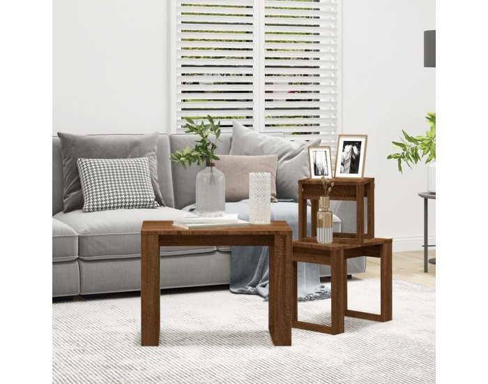 Sonata H Стифиращи маси, 3 бр, кафяв дъб, инженерно дърво