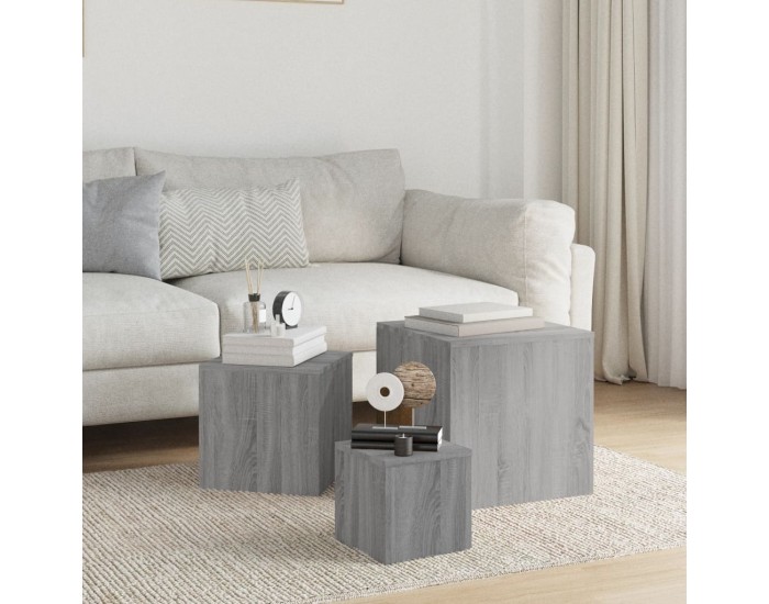 Sonata H Странични маси, 3 бр, сив сонома, инженерно дърво