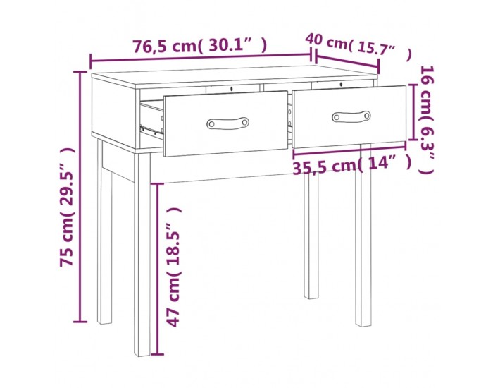 Sonata H Конзолна маса черна 76,5x40x75 см борово дърво масив
