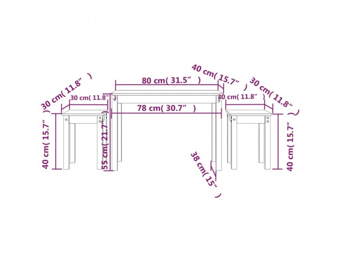 Sonata H Стифиращи маси, 3 бр, бели, бор масив