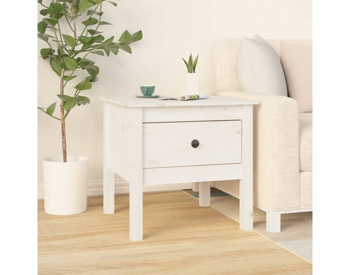Sonata H Странична масичка, бяла, 50x50x49 см, борово дърво масив