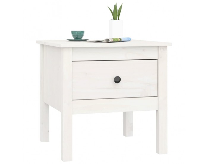 Sonata H Странична масичка, бяла, 50x50x49 см, борово дърво масив