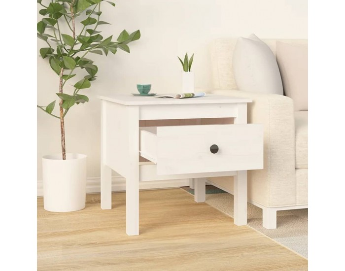 Sonata H Странична масичка, бяла, 50x50x49 см, борово дърво масив