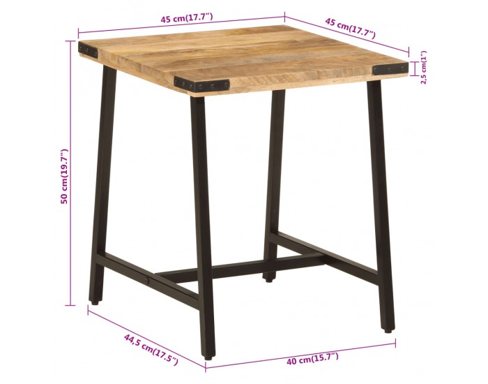 Sonata H Помощна маса 45x45x50 см масивно дърво манго и желязо