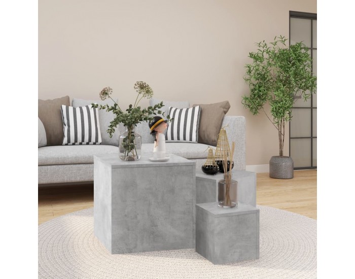 Sonata H Странични маси, 3 бр, бетонно сиви, инженерно дърво