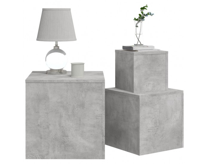 Sonata H Странични маси, 3 бр, бетонно сиви, инженерно дърво