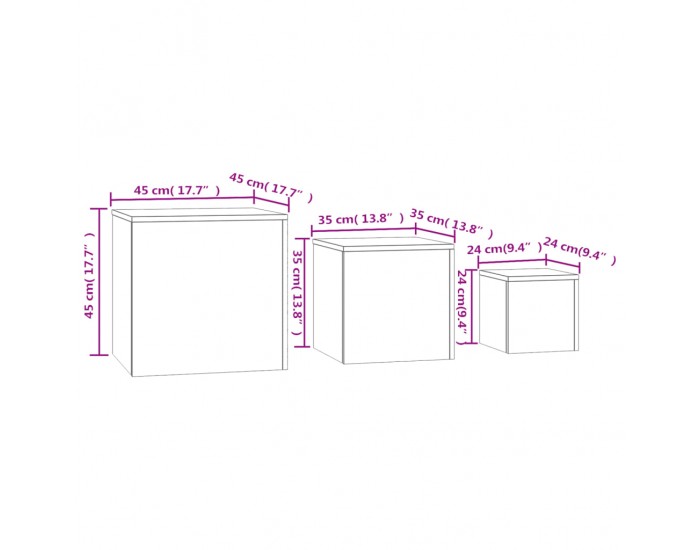 Sonata H Странични маси, 3 бр, бетонно сиви, инженерно дърво
