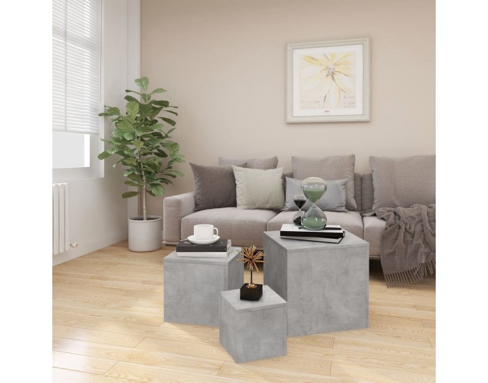 Sonata H Странични маси, 3 бр, бетонно сиви, инженерно дърво