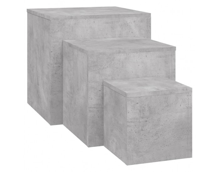 Sonata H Странични маси, 3 бр, бетонно сиви, инженерно дърво