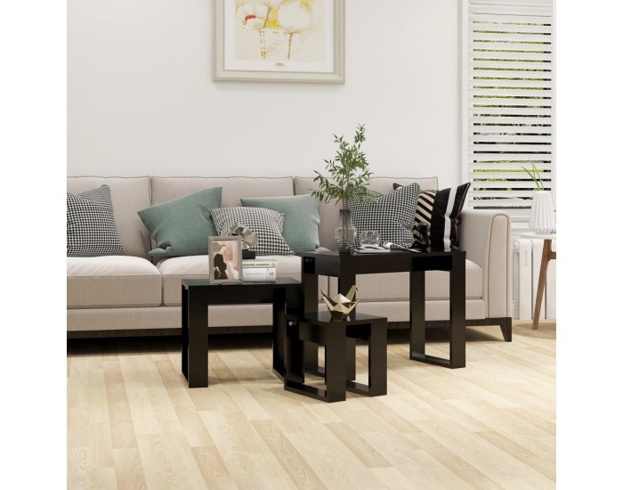 Sonata H Стифиращи маси, 3 бр, черни, инженерно дърво