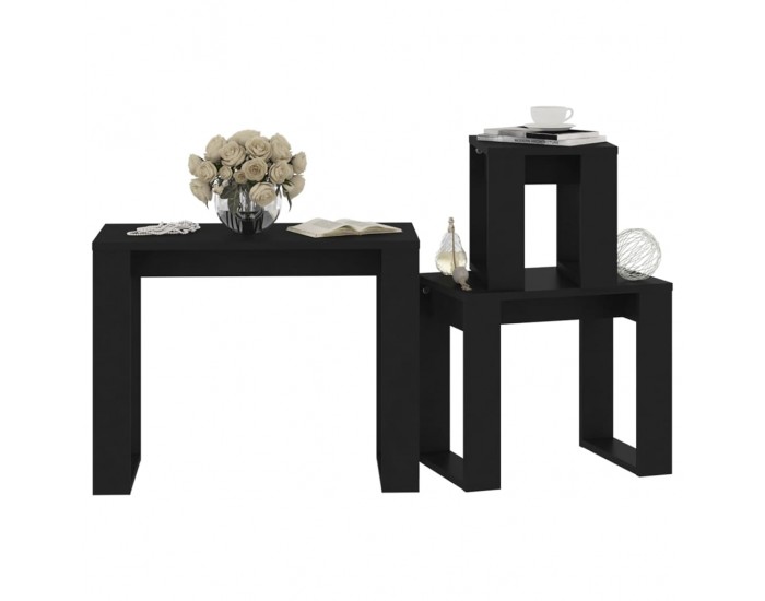 Sonata H Стифиращи маси, 3 бр, черни, инженерно дърво
