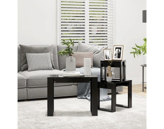 Sonata H Стифиращи маси, 3 бр, черни, инженерно дърво